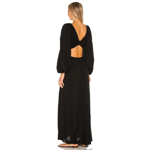 Indah Julie Solid Ruched Bodice Cutaway Maxi Dress in Black - Picture 2 of 3